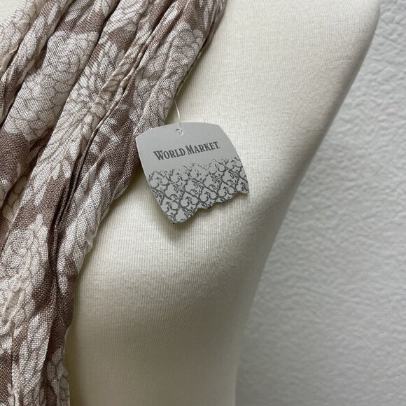 World Market Khaki Tan White Unity Scarf  100% Viscose Floral Print Design - Picture 4 of 6